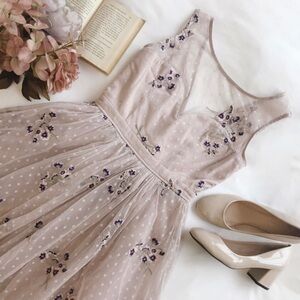 Vintage Style Dusty Mauve Floral Tea Dress